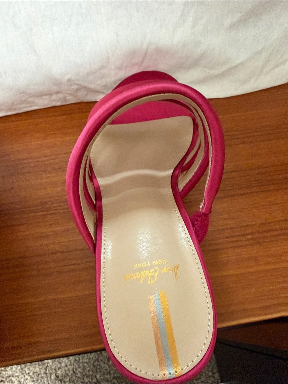 Sam Edelman raspberry Satin Multi-Strap Cork Wedge Sandals - Picture 5 of 5